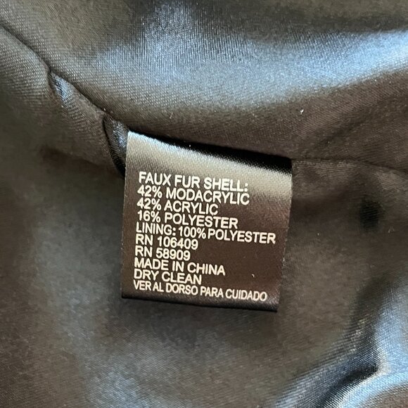 Alex Marie Black Faux Fur Crop Coat Size M Cowl Neck Open Front Jacket Elegant - Picture 7 of 7